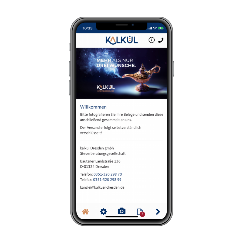 Beleg-Upload App der kalkül Steuerberater in Dresden